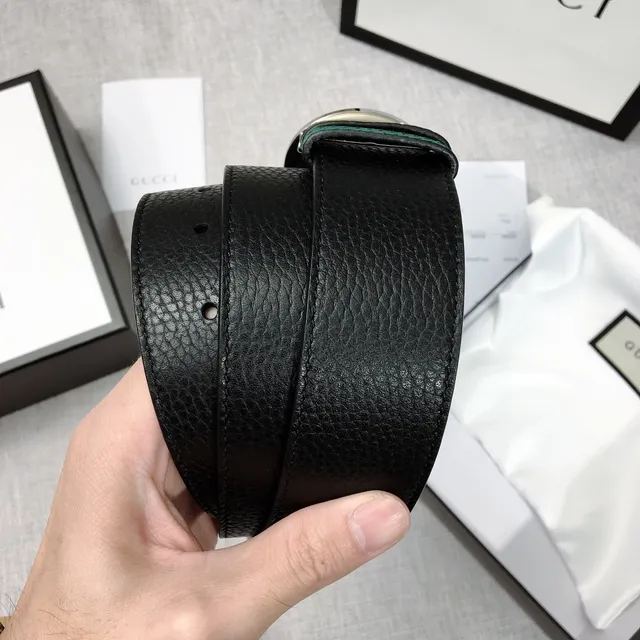 Gucci Double G Belt Black and Green Reversible Leather Belt 2
