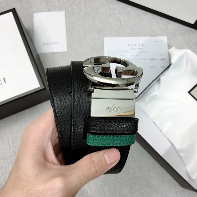 Gucci Double G Belt Black and Green Reversible Leather Belt 3
