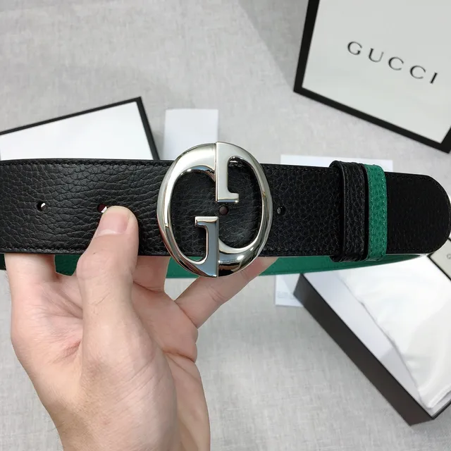 Gucci Double G Belt Black and Green Reversible Leather Belt 4