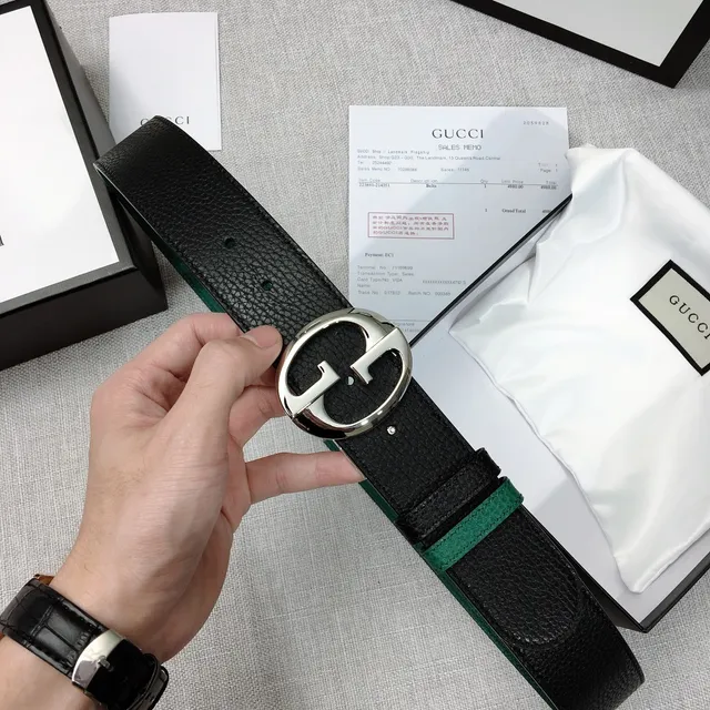 Gucci Double G Belt Black and Green Reversible Leather Belt 5
