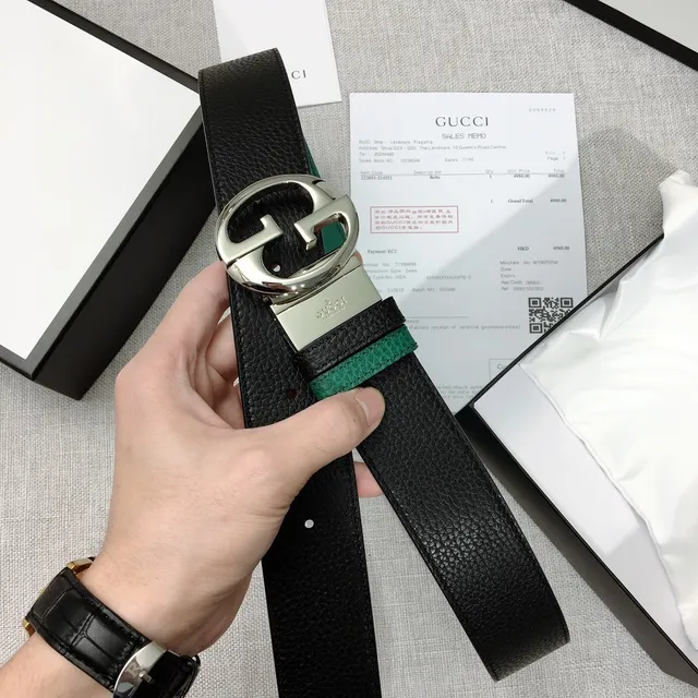Gucci Double G Belt Black and Green Reversible Leather Belt 6