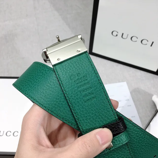 Gucci Double G Belt Black and Green Reversible Leather Belt 7