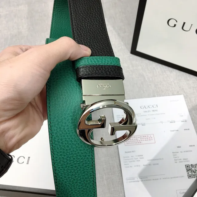Gucci Double G Belt Black and Green Reversible Leather Belt 8