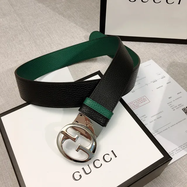 Gucci Double G Belt Black and Green Reversible Leather Belt 9