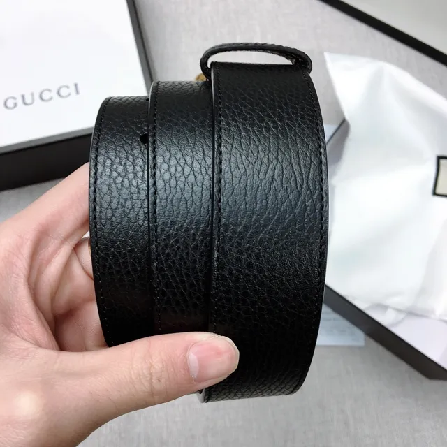 Gucci Double G Belt Black Pebbled Leather Gold-Tone Buckle Leather Belt 2
