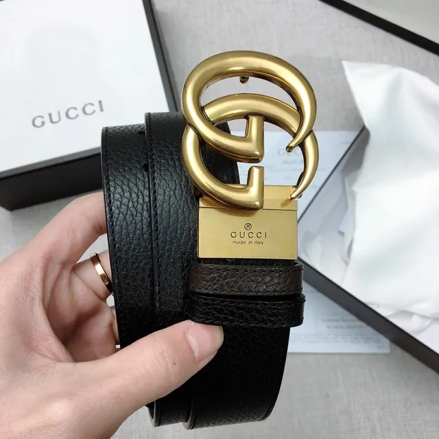 Gucci Double G Belt Black Pebbled Leather Gold-Tone Buckle Leather Belt 3