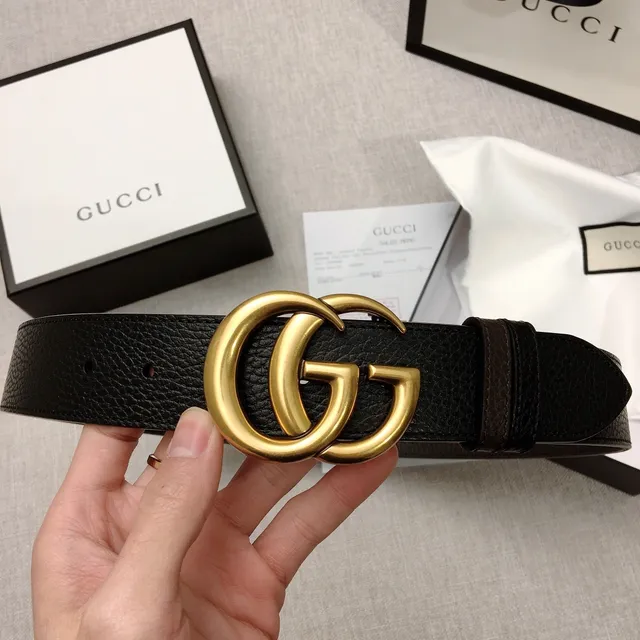 Gucci Double G Belt Black Pebbled Leather Gold-Tone Buckle Leather Belt 4