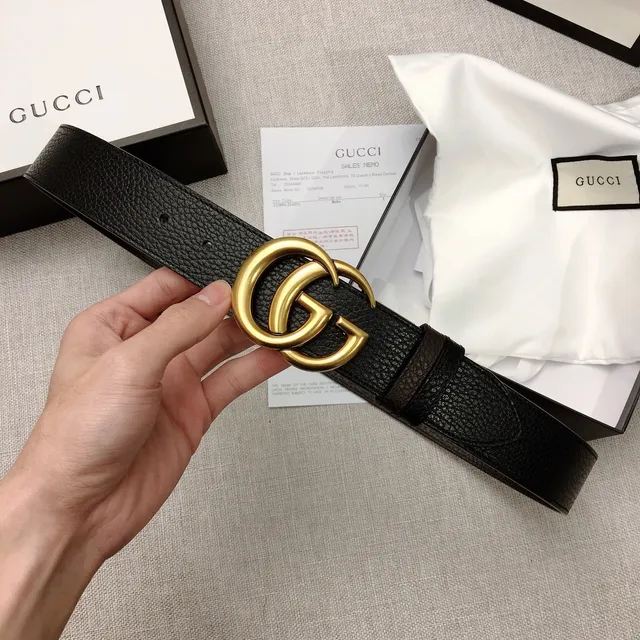 Gucci Double G Belt Black Pebbled Leather Gold-Tone Buckle Leather Belt 5