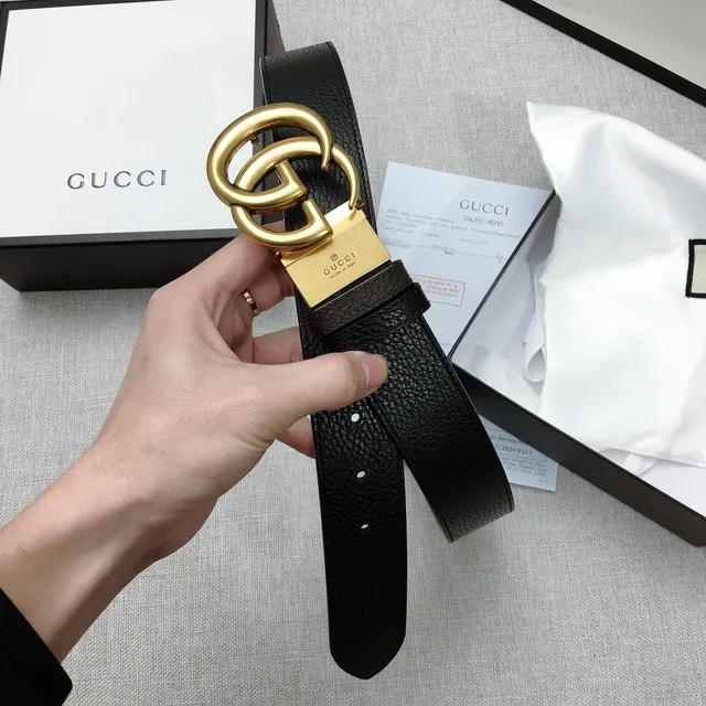 Gucci Double G Belt Black Pebbled Leather Gold-Tone Buckle Leather Belt 6