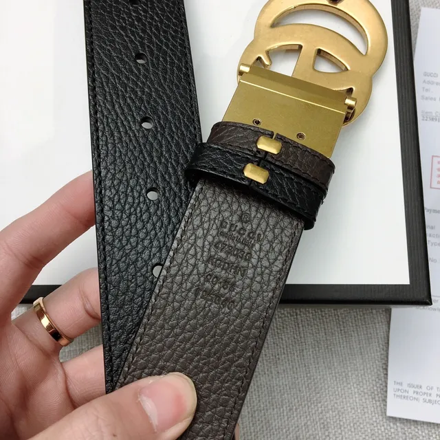 Gucci Double G Belt Black Pebbled Leather Gold-Tone Buckle Leather Belt 7