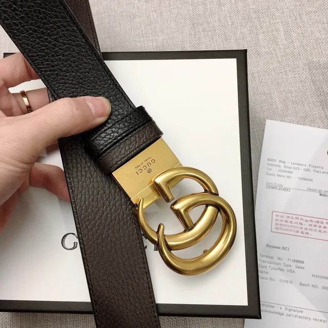 Gucci Double G Belt Black Pebbled Leather Gold-Tone Buckle Leather Belt 8
