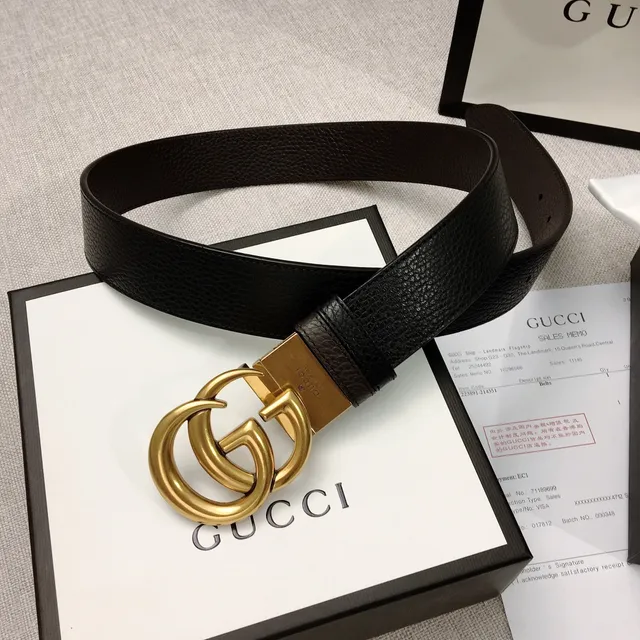 Gucci Double G Belt Black Pebbled Leather Gold-Tone Buckle Leather Belt 9