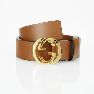Gucci Double G Belt Brown Gold Smooth Interlocking Buckle Leather Belt