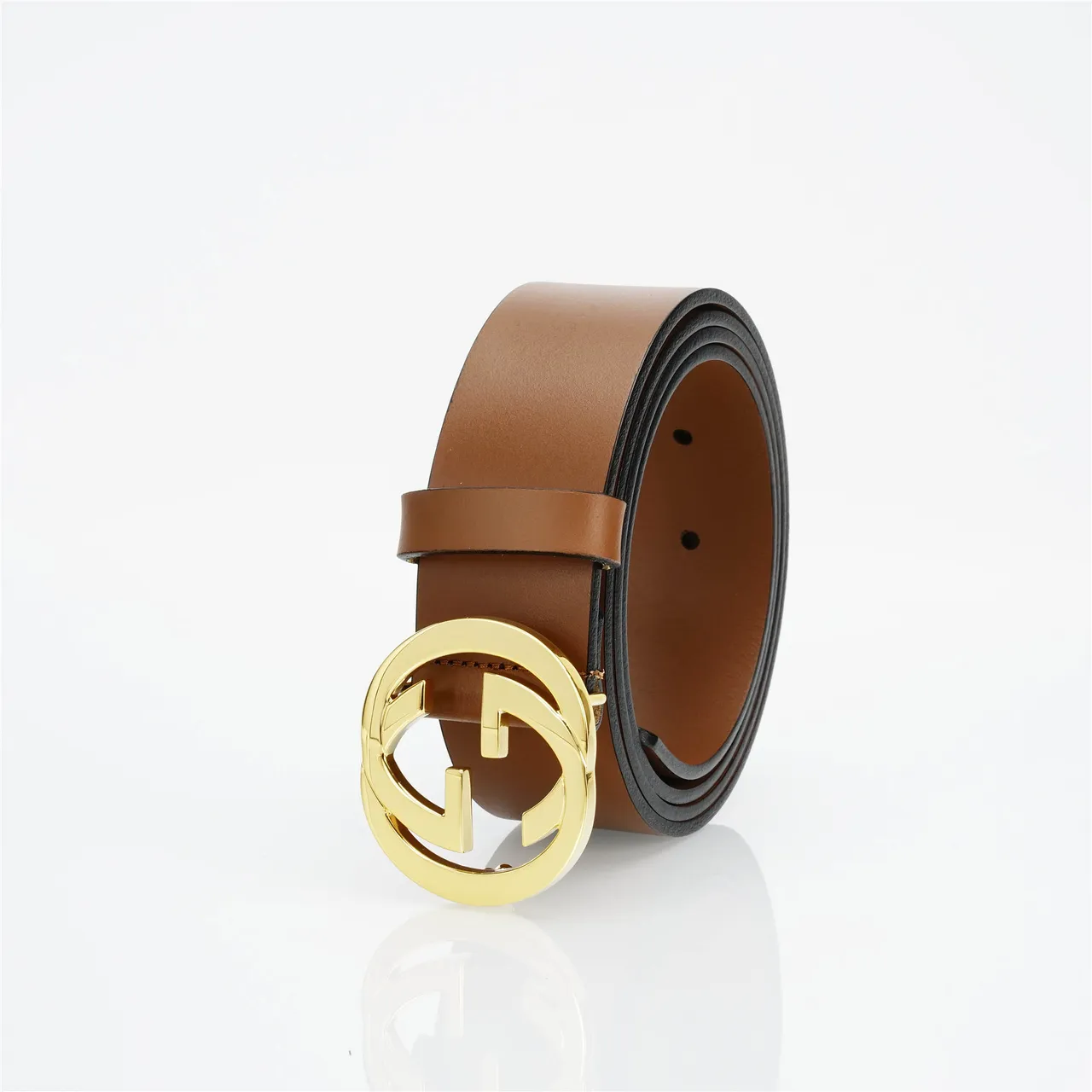 Gucci Double G Belt Brown Gold Smooth Interlocking Buckle Leather Belt 7