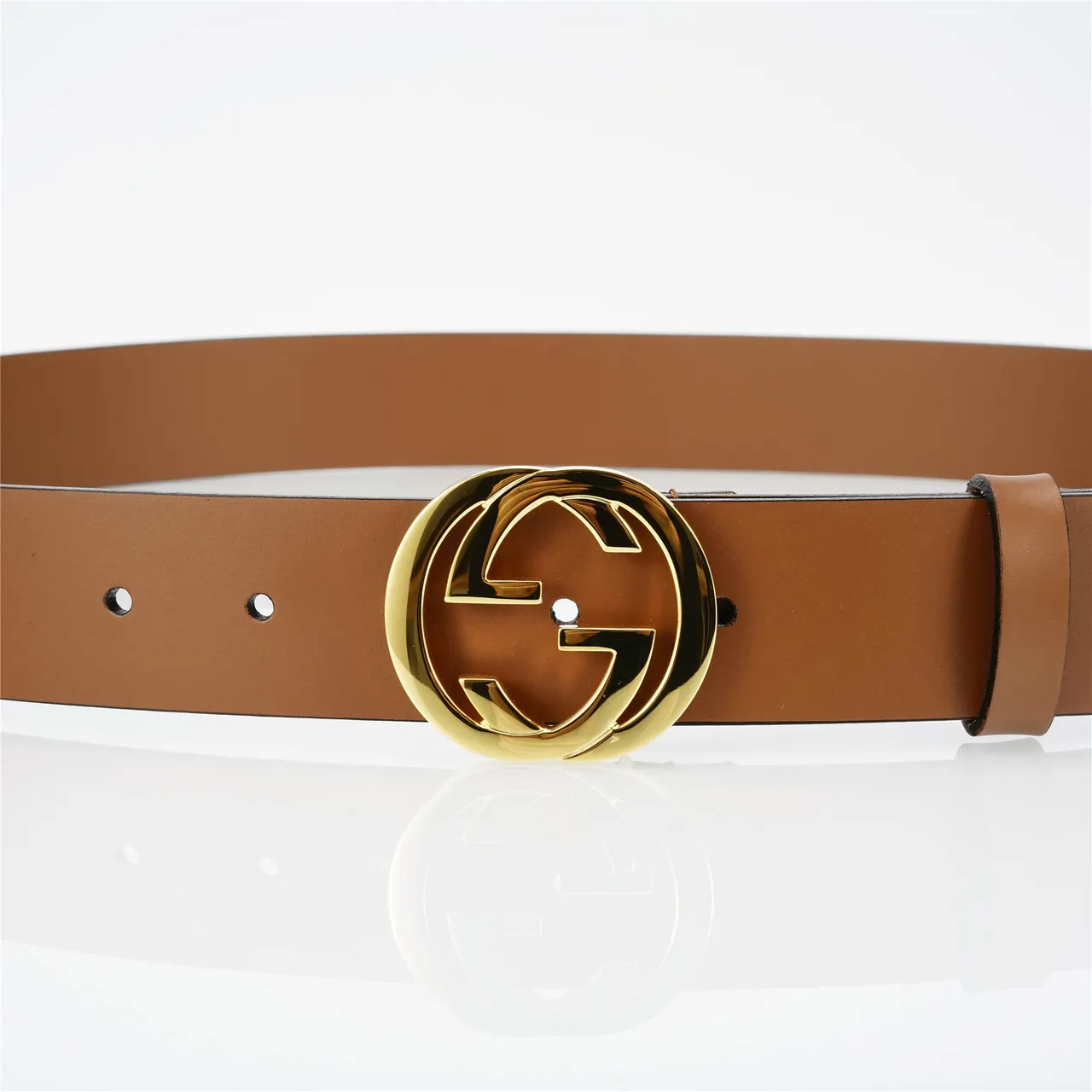 Gucci Double G Belt Brown Gold Smooth Interlocking Buckle Leather Belt 8