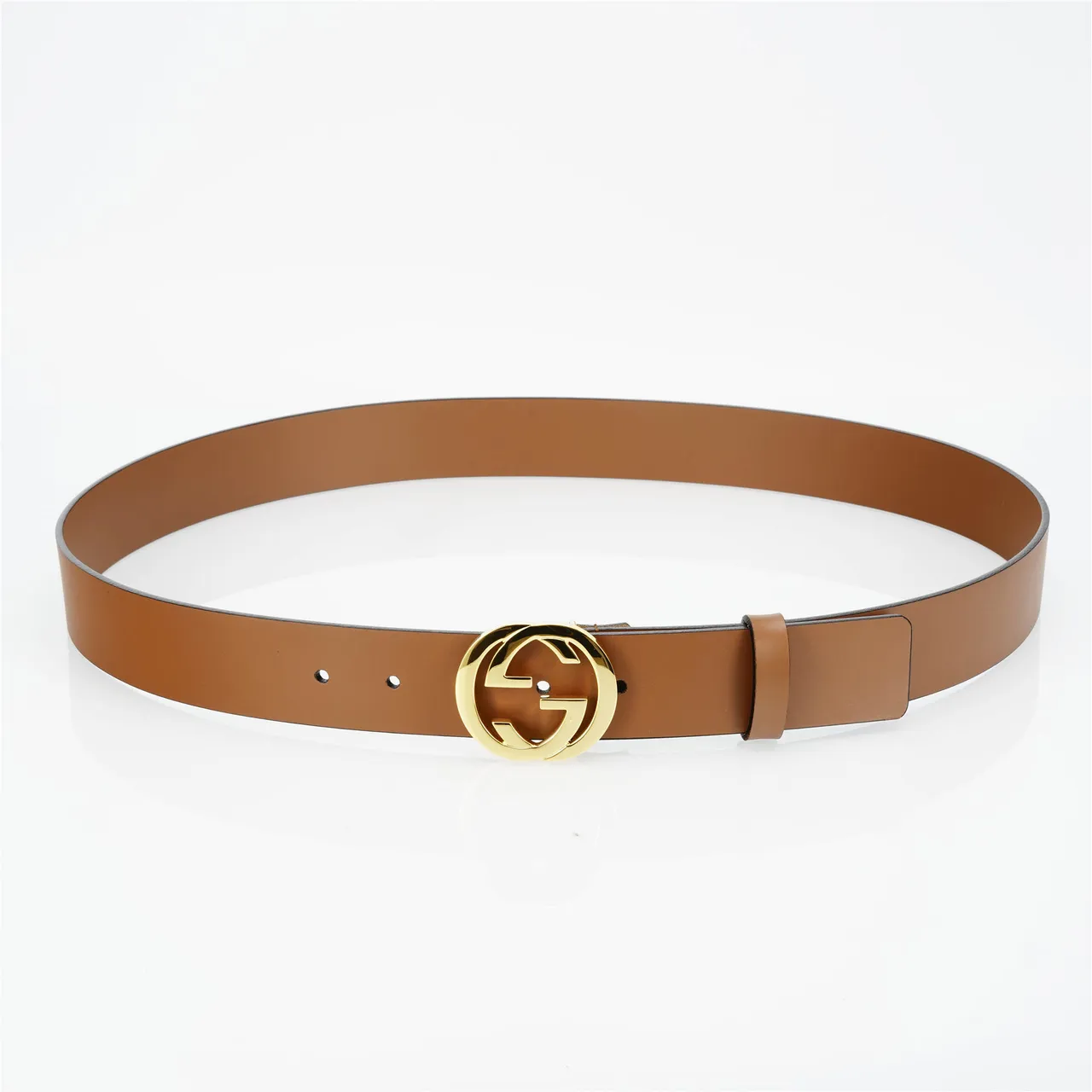 Gucci Double G Belt Brown Gold Smooth Interlocking Buckle Leather Belt 9