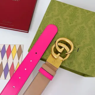 Gucci Double G Belt Reversible Pink and Beige Leather Belt