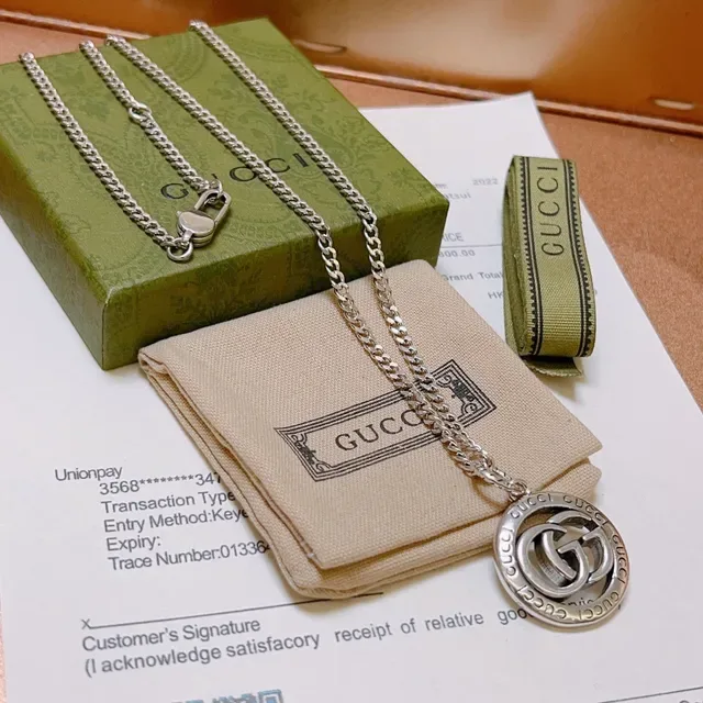 Gucci Double G Coin Necklace Silver Necklaces 7