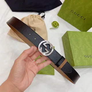 Gucci Double G Interlocking G Belt Black and Tan Leather Belt