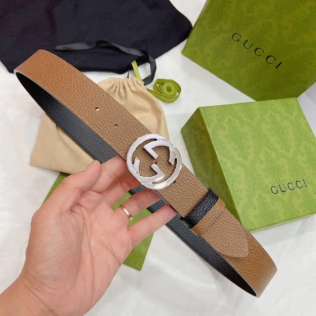 Gucci Double G Interlocking G Belt Black and Tan Leather Belt 2