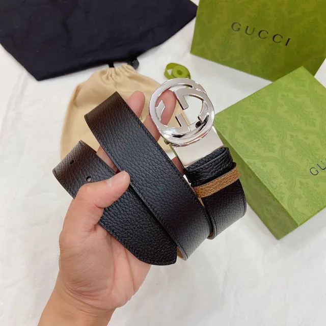 Gucci Double G Interlocking G Belt Black and Tan Leather Belt 3