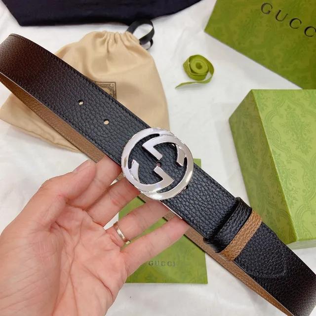 Gucci Double G Interlocking G Belt Black and Tan Leather Belt 4