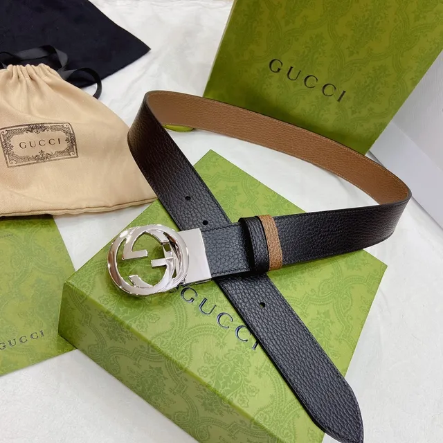 Gucci Double G Interlocking G Belt Black and Tan Leather Belt 5