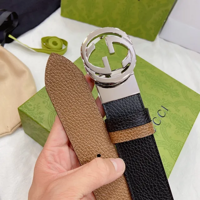 Gucci Double G Interlocking G Belt Black and Tan Leather Belt 6