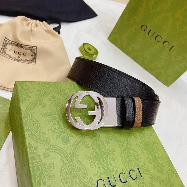 Gucci Double G Interlocking G Belt Black and Tan Leather Belt 7