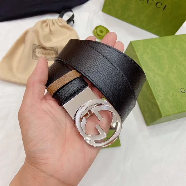 Gucci Double G Interlocking G Belt Black and Tan Leather Belt 8