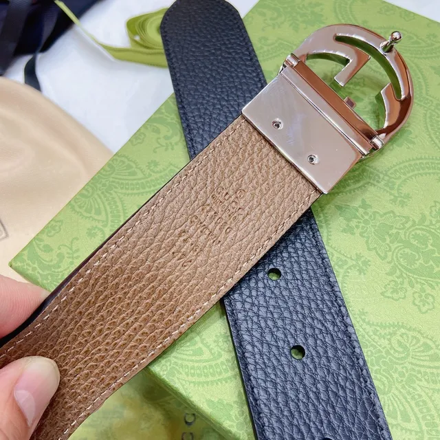 Gucci Double G Interlocking G Belt Black and Tan Leather Belt 9