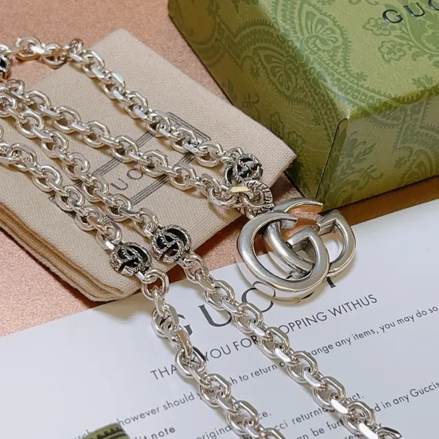 Gucci Double G Interlocking Logo Silver Chain Necklace 3
