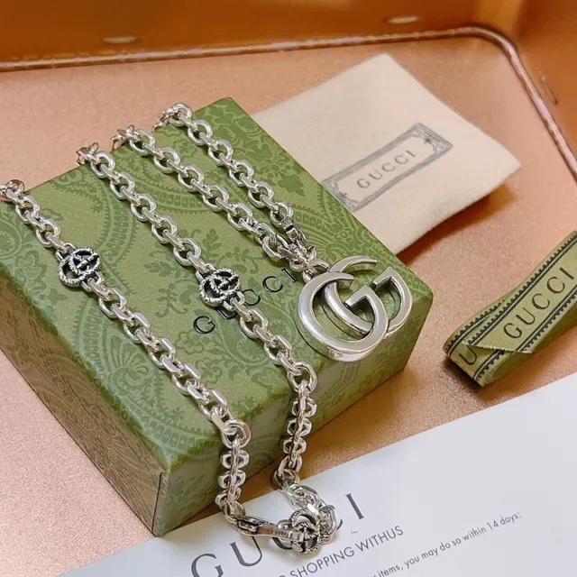 Gucci Double G Interlocking Logo Silver Chain Necklace 6
