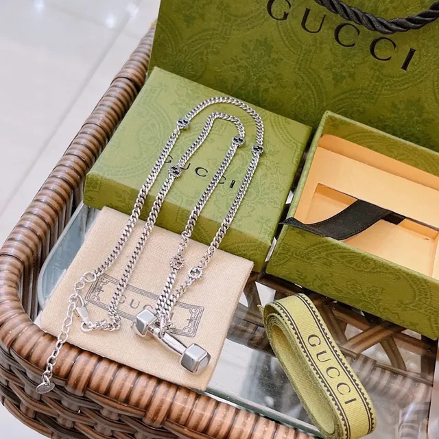 Gucci Dumbbell Pendant Silver Curb Chain Necklace 5
