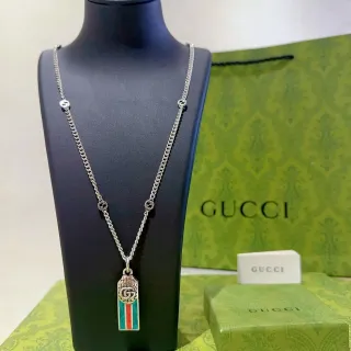Gucci Enamel Stripe Interlocking G Pendant Necklace