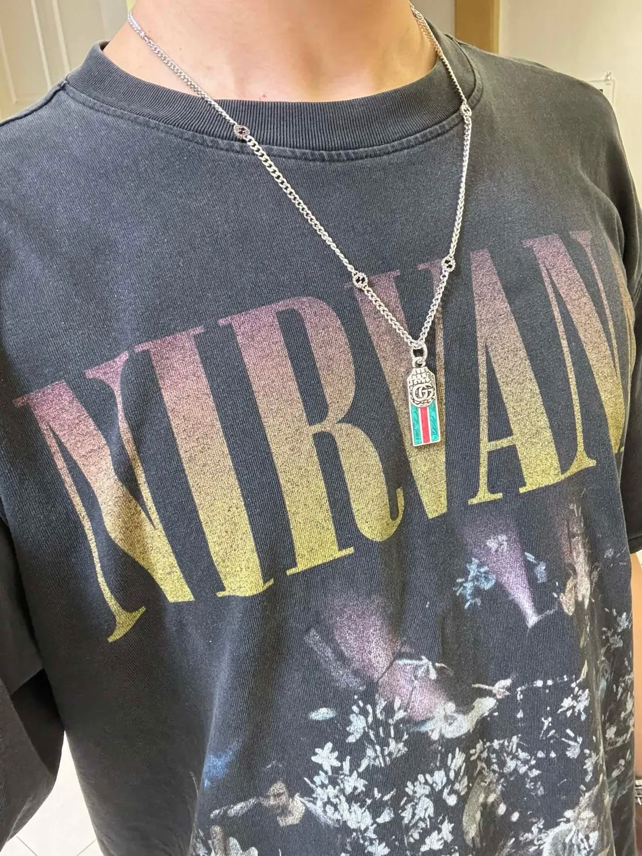 Gucci Enamel Stripe Interlocking G Pendant Necklace 2
