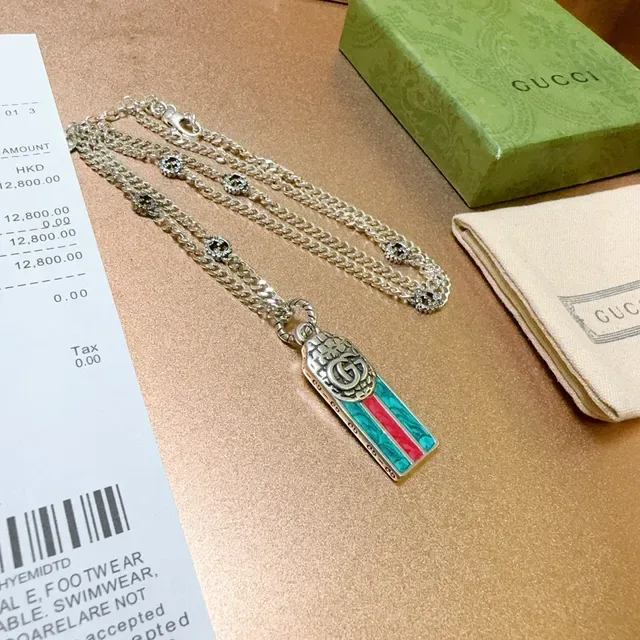 Gucci Enamel Stripe Interlocking G Pendant Necklace 6
