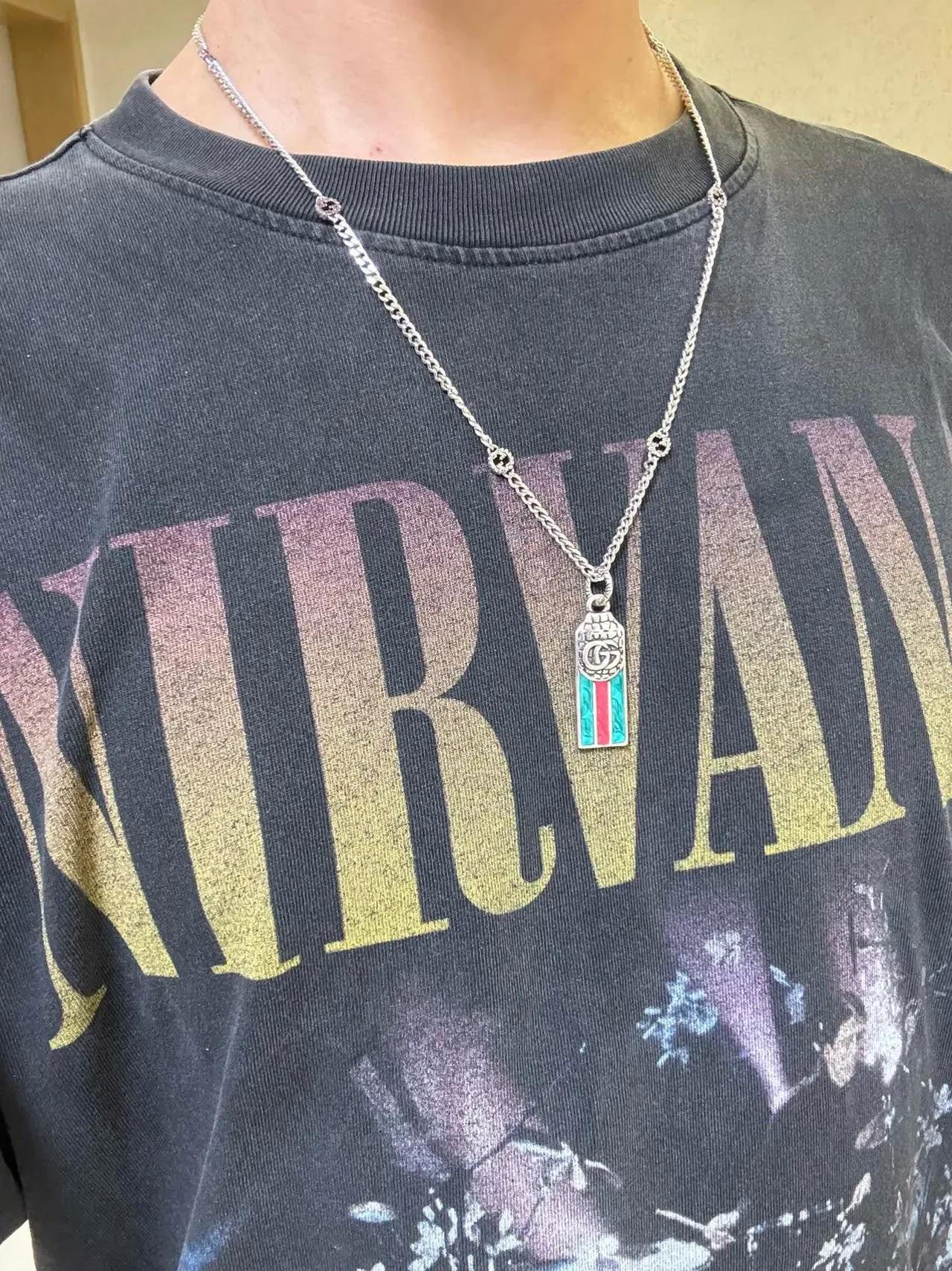 Gucci Enamel Stripe Interlocking G Pendant Necklace 8