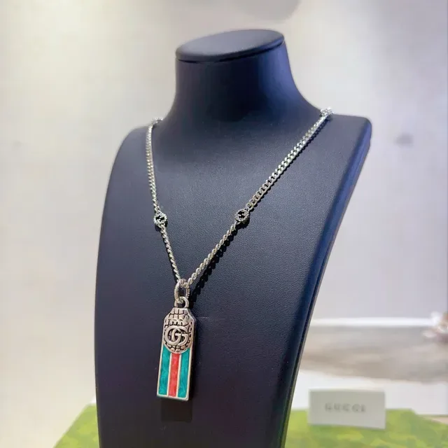 Gucci Enamel Stripe Interlocking G Pendant Necklace 9