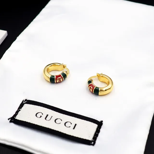 Gucci इनेमल धारीदार इंटरलॉकिंग G हूप इयररिंग्स 2