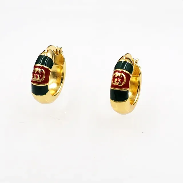 Gucci इनेमल धारीदार इंटरलॉकिंग G हूप इयररिंग्स 4