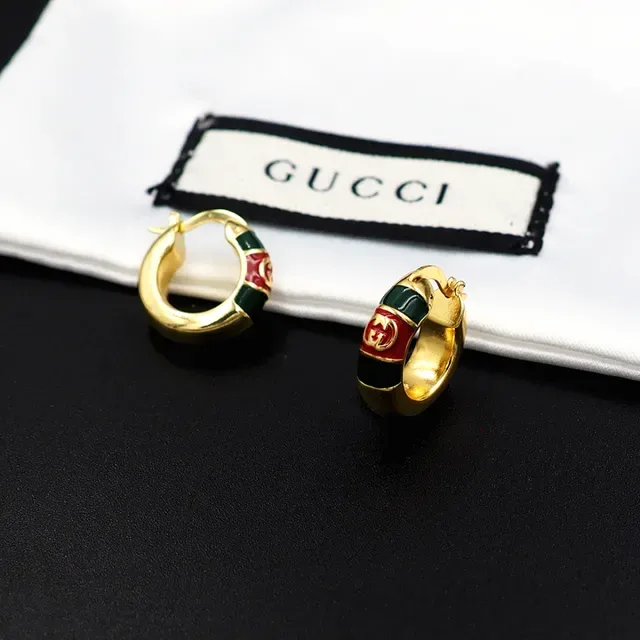 Gucci इनेमल धारीदार इंटरलॉकिंग G हूप इयररिंग्स 5