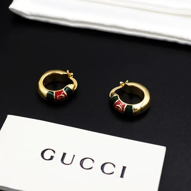Gucci इनेमल धारीदार इंटरलॉकिंग G हूप इयररिंग्स 6