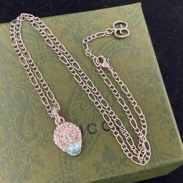 Gucci Figaro-Link Chain Pavé Crystal Pendant Necklace 3