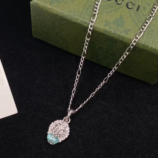Gucci Figaro-Link Chain Pavé Crystal Pendant Necklace 4