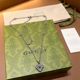 Gucci Floral Eye Collier Chaîne Argent Noir Sunburst Pendentif