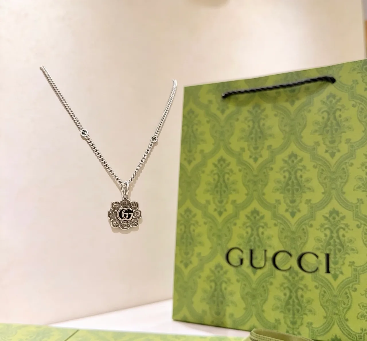 Gucci Floral GG Interlocking G Pendant Necklace 4