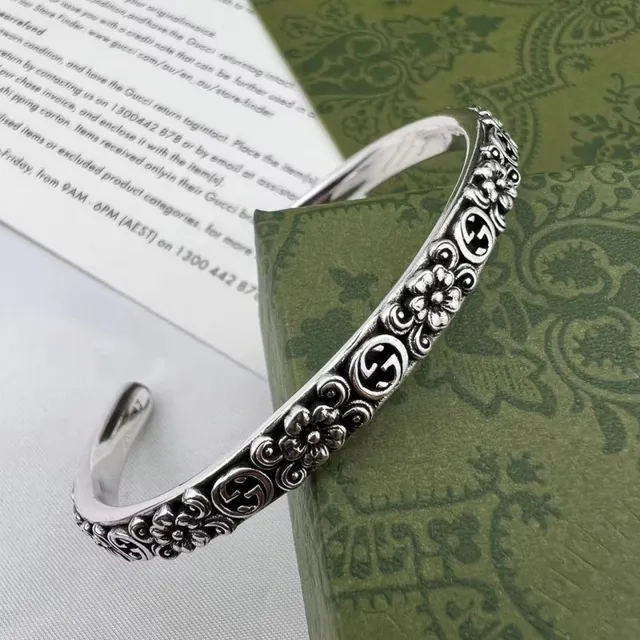 Gucci Floral GG Interlocking G Silver Cuff Bracelet 4