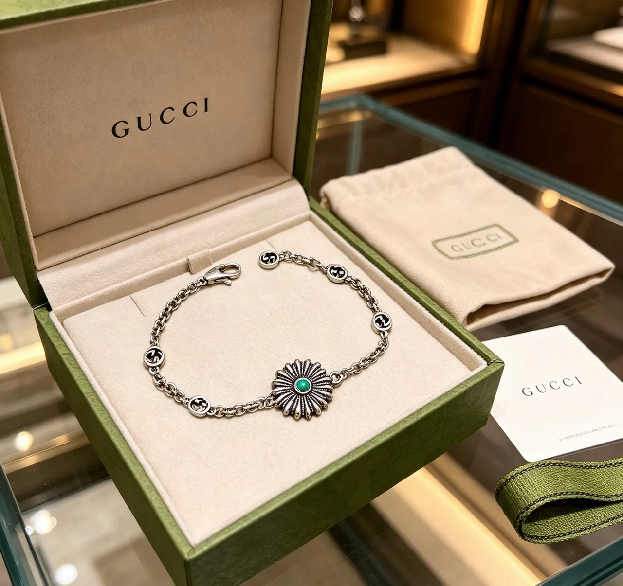 Gucci Floral Medallion Turquoise Charm Bracelet 3