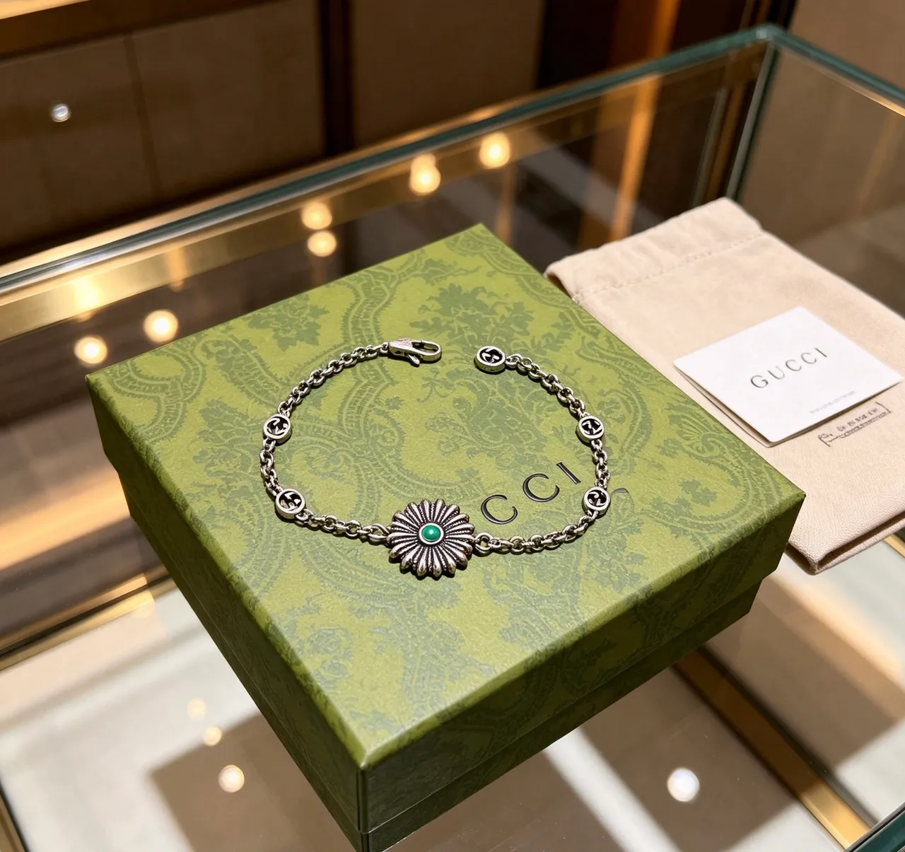 Gucci Floral Medallion Turquoise Charm Bracelet 7